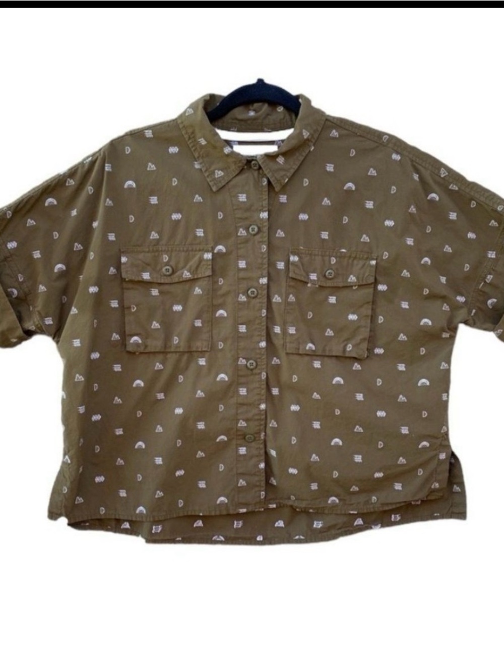 REI Cooperative Olive Trailsmith Print Shirt Sz M